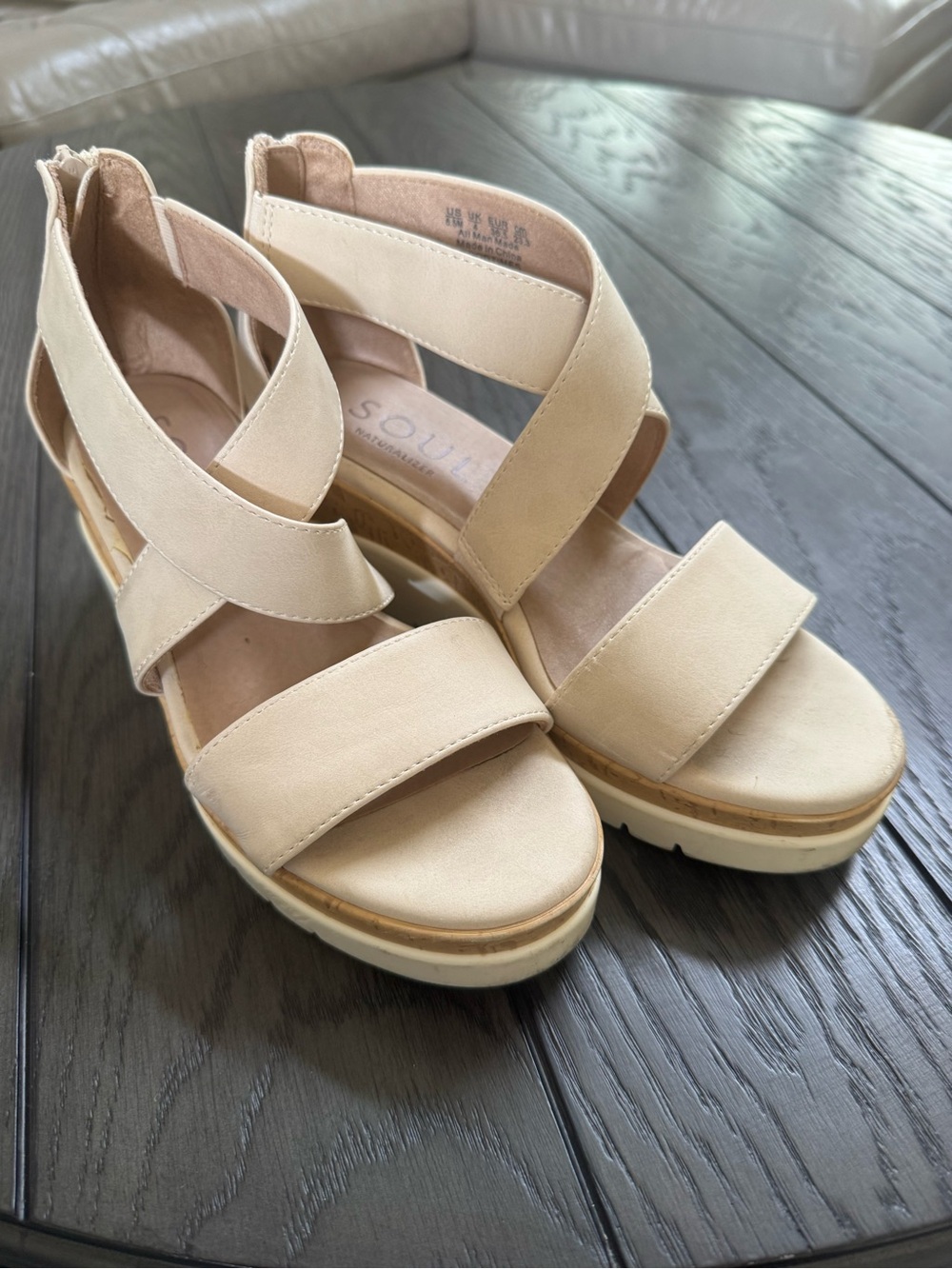 SOUL Naturalizer Cream Crisscross Wedge Sandals